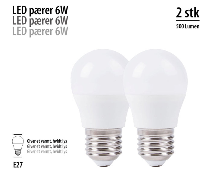 LED-kronepærer 4,9 W E27 - 2-pk.